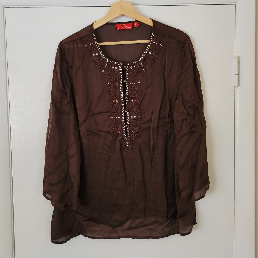Oscar by Oscar De La Renta brown embellished tunic, size 14